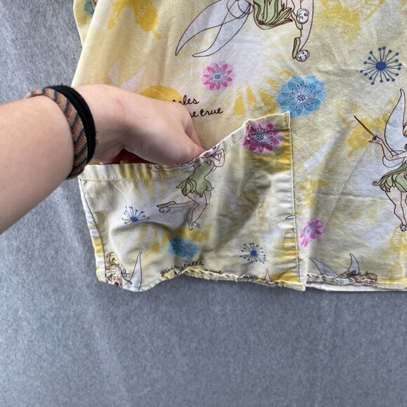 DISNEY Scrub Top Womens 2XL Yellow Cotton Tinkerbell Pockets - Picture 3 of 8
